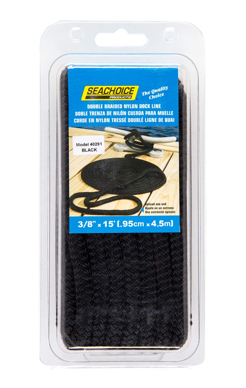 SEACHOICE خط رصيف نايلون مزدوج الضفيرة SEACHOICE 3/8" x 15' 40291 أسود - Image 5